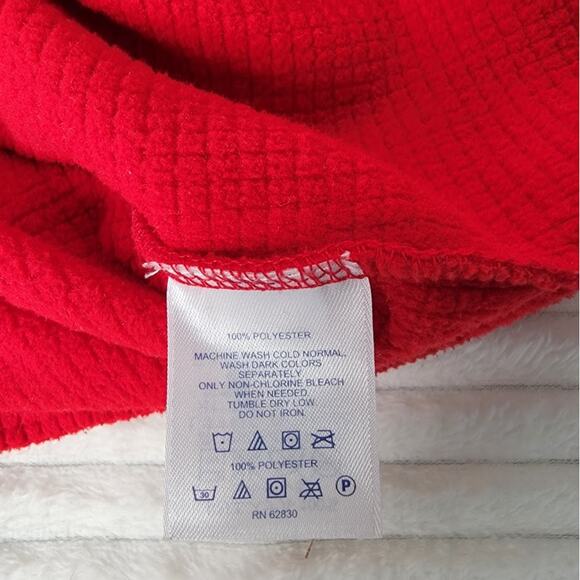 Lands’ End Men’s Fleece Pullover L Red Quarter Zip Waffle Knit Long Sleeve - Picture 8 of 9